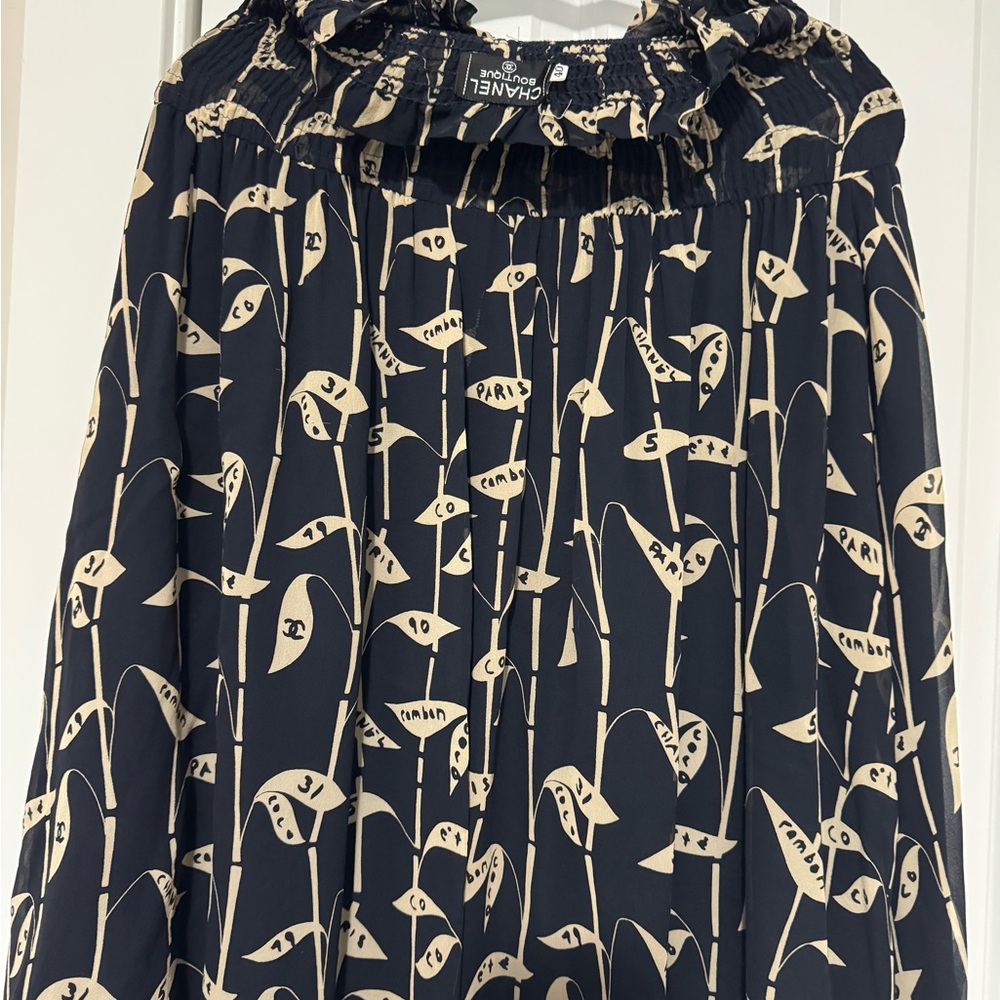 CHANEL Navy and Cream Leaf Print Dress/tube top/ or skirt